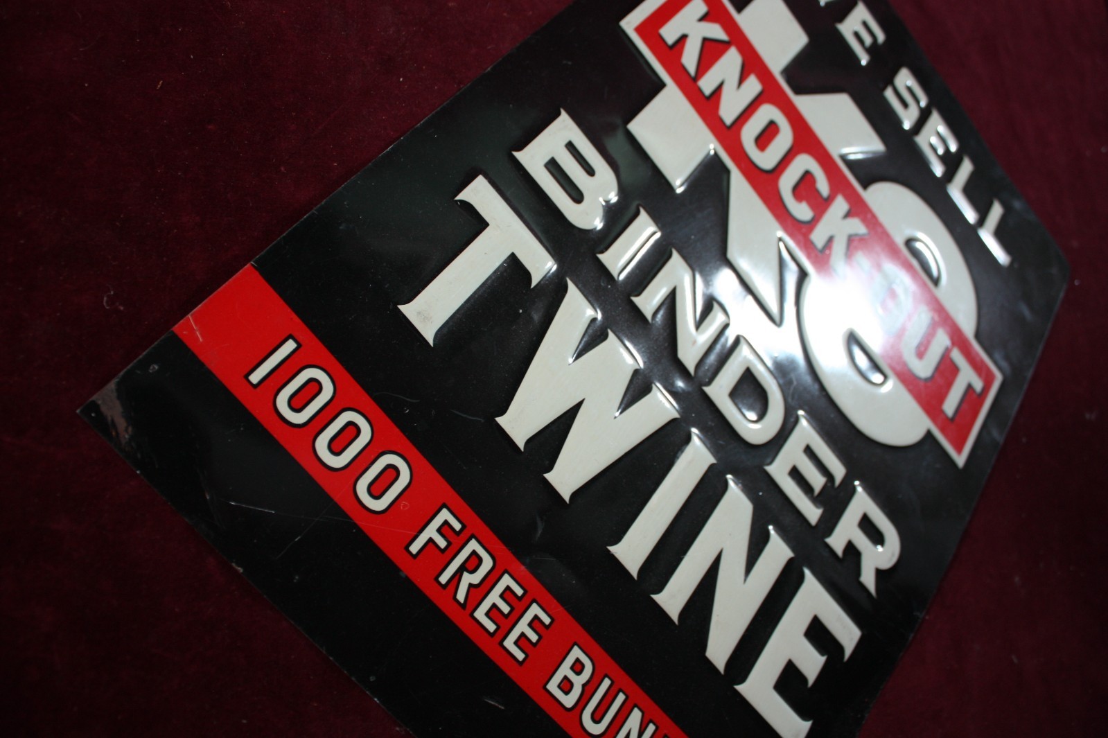 ** VINTAGE WE SELL KO KNOCK-OUT BINDER TWINE TIN SIGN AG DEALER ADVERTISING **