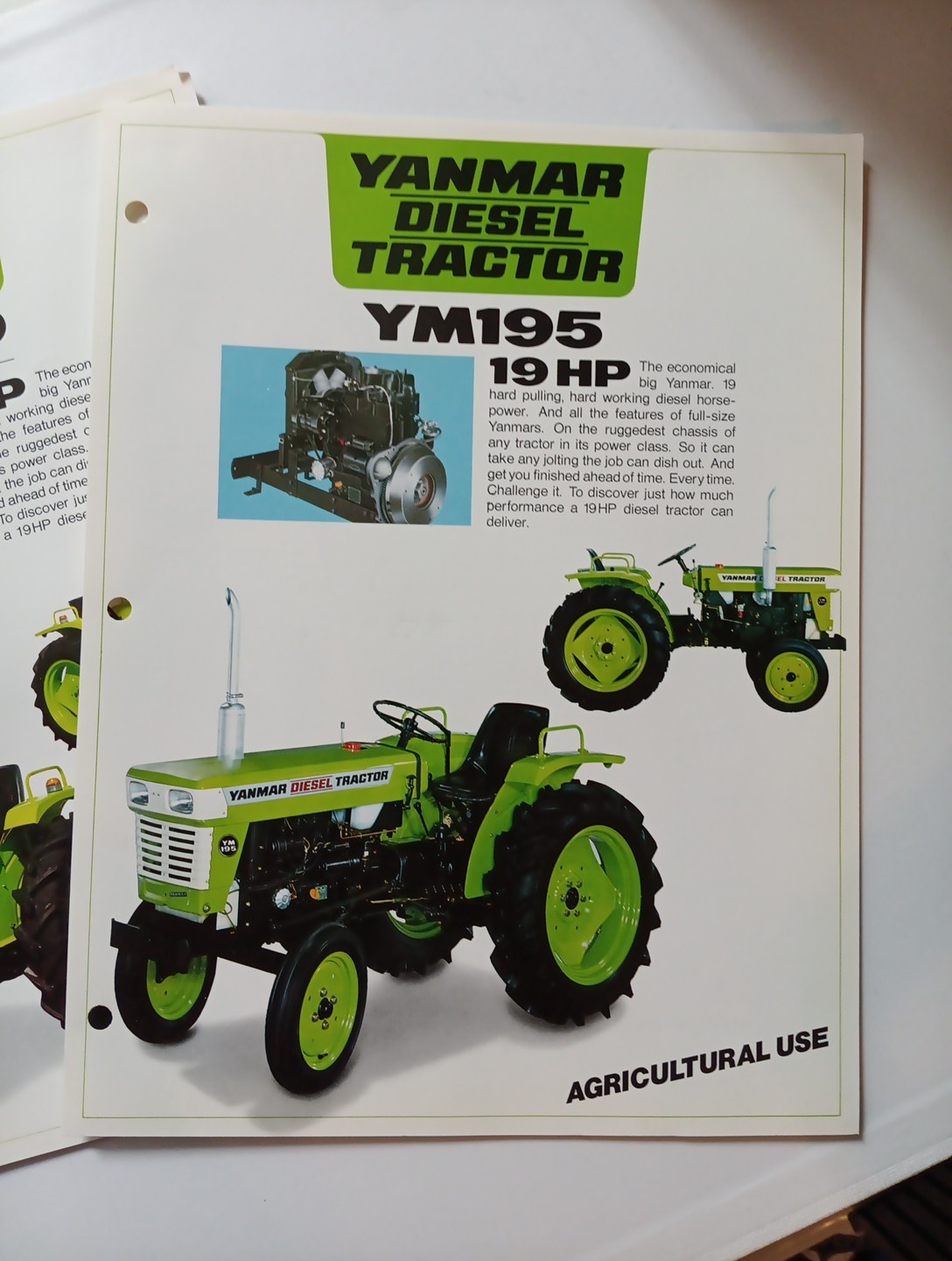 2 Yanmar Diesel Tractor YM195, YM195D Spec Sales Sheet Flyer Farm Equipment Agri