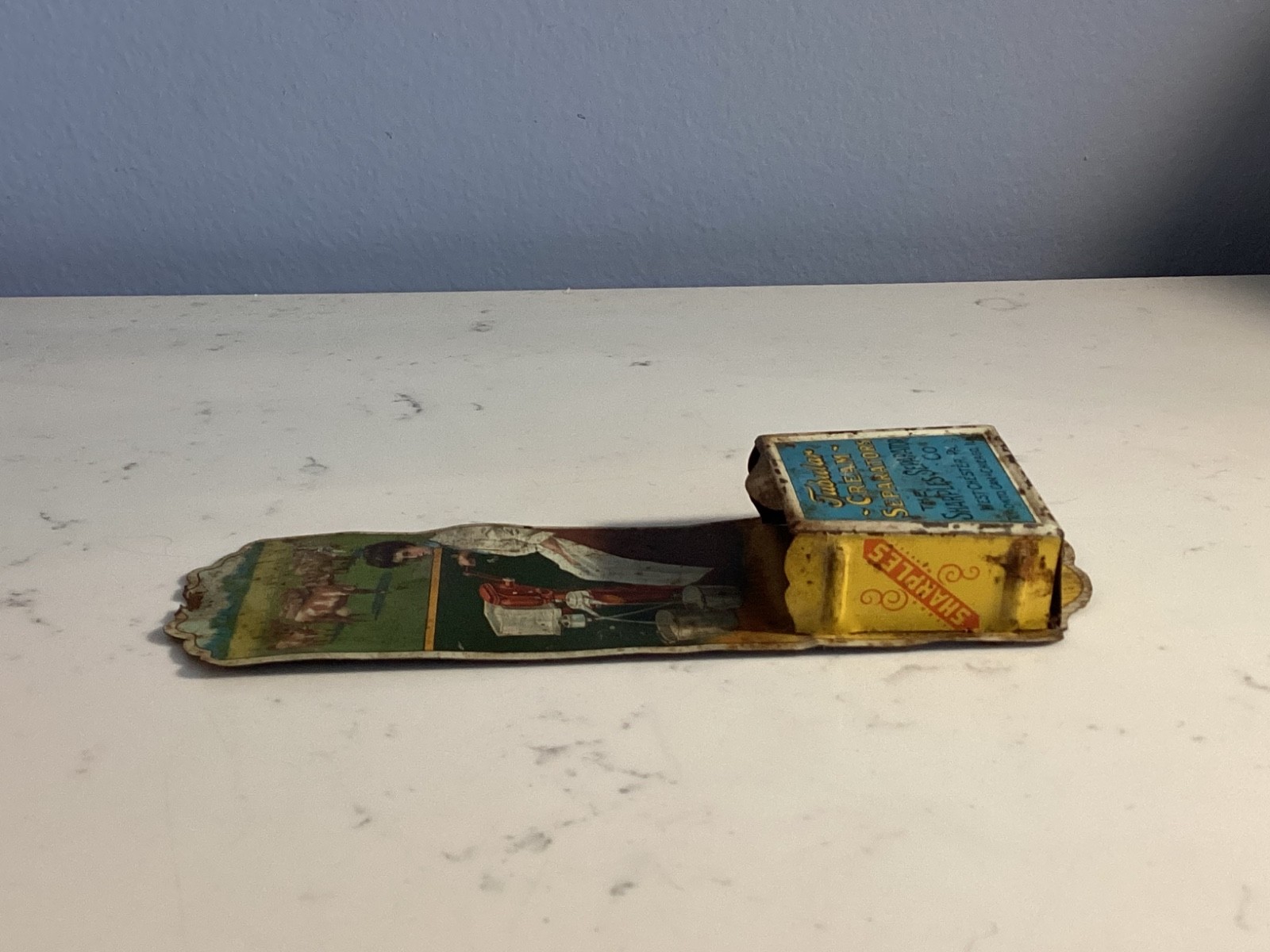 ANTIQUE SHARPLES TUBULAR CREAM SEPARTORS CO. MATCH HOLDER TIN MUST SEE NO RES