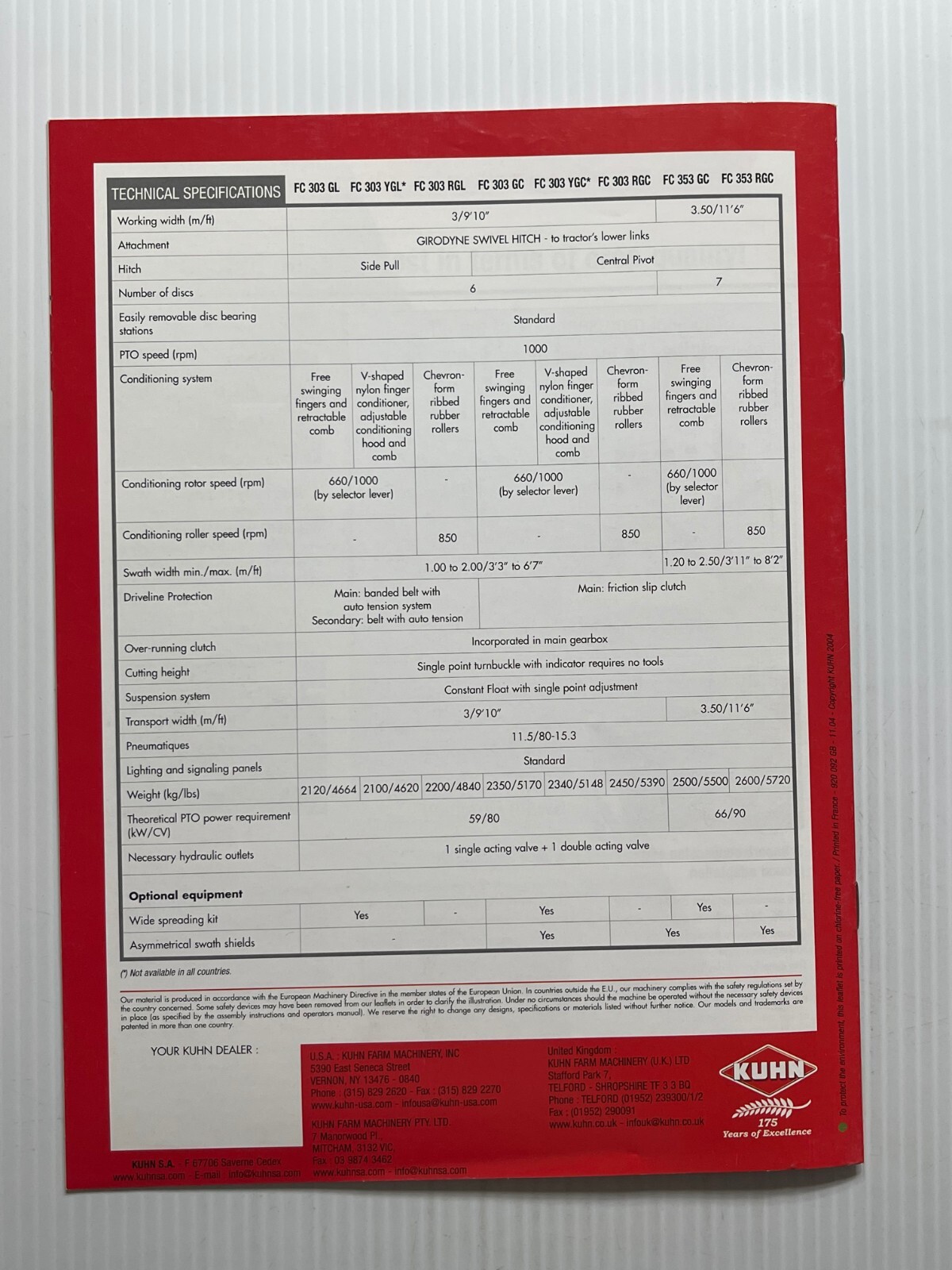 KUHN – FC Mower Conditioners (FC 303 FC 353) – Sales Brochure *Original 2004*