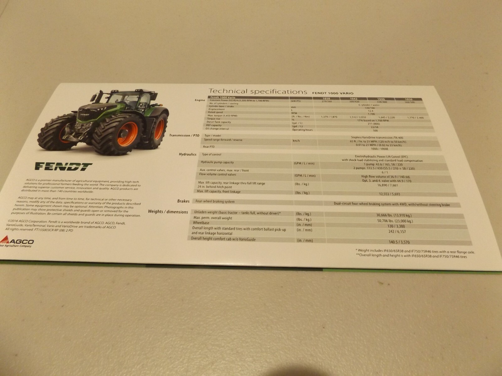 FENDT « THE LEADER IN TRACTOR TECHNOGY JUST INCREASED ITS LEAD », LIT # FT15S003CR