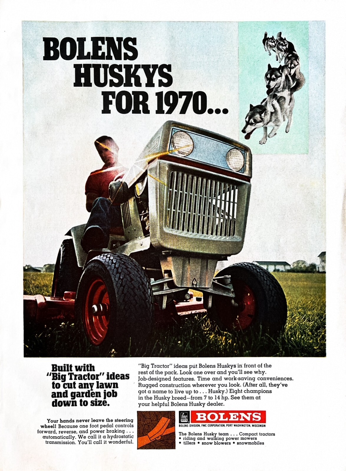 1970 BOLENS TRACTOR Genuine Vintage Print Ad Husky