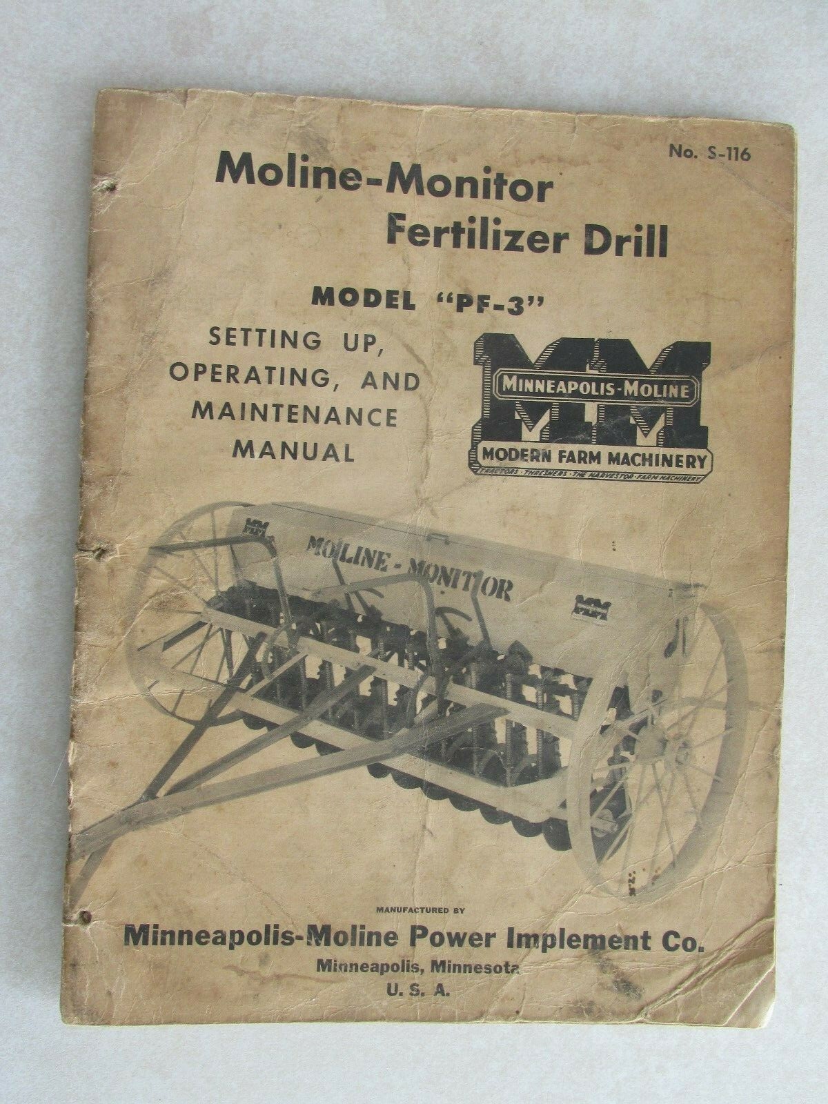MBF56 Farm Manual MM Minneapolis Moline monitor fertilizer dril operators maint