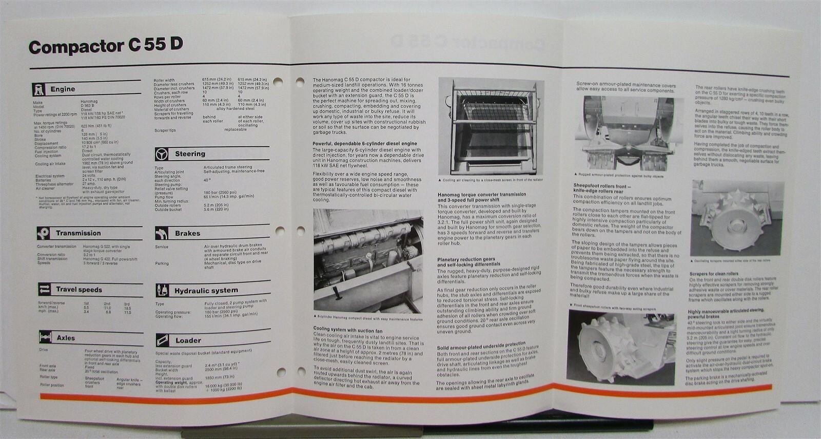 1985 Hanomag C55D Compactor Specifications Construction Sales Brochure