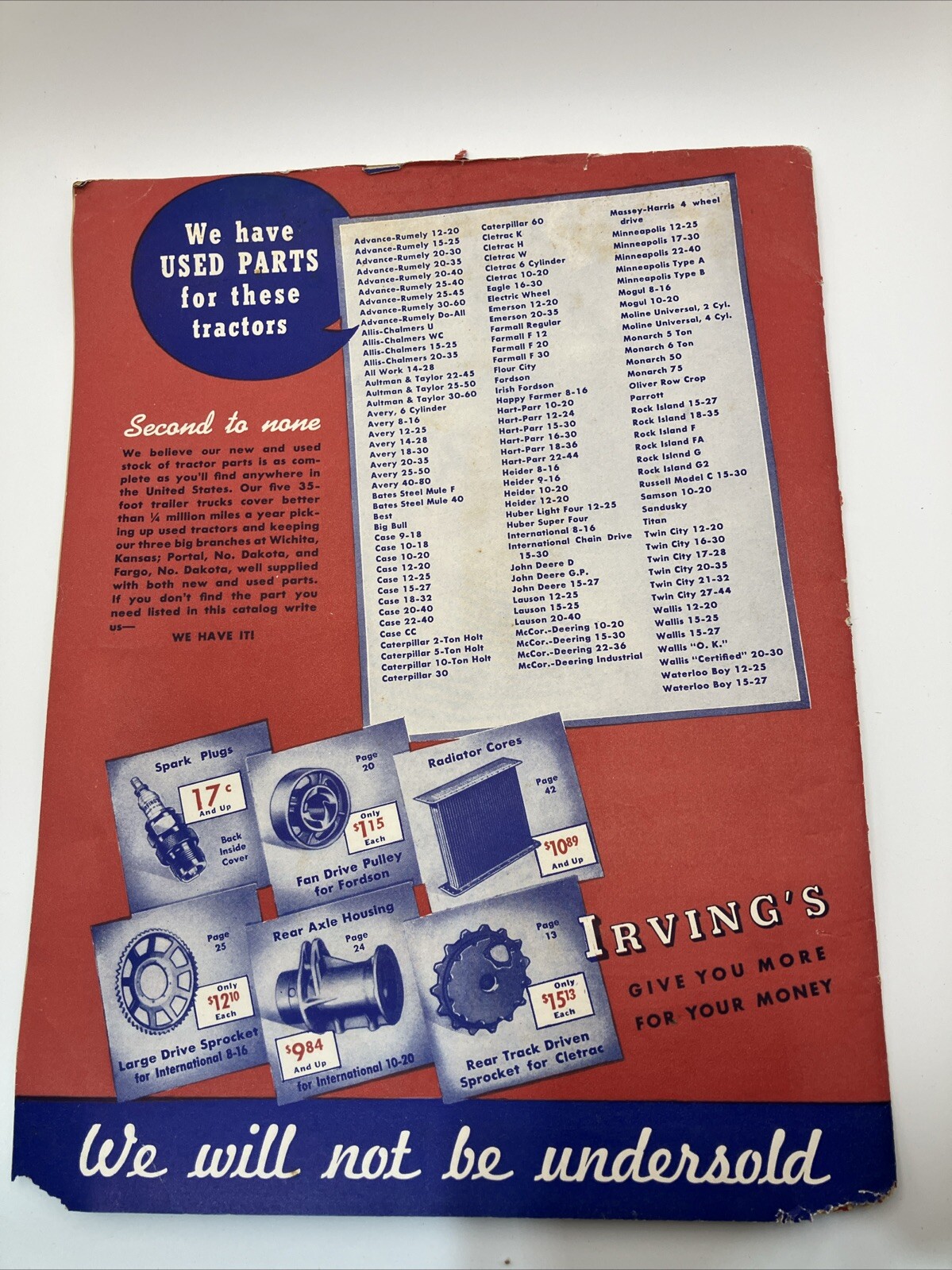 Irving’s 1941 Tractor Replacement Parts Brochure/Catalog
