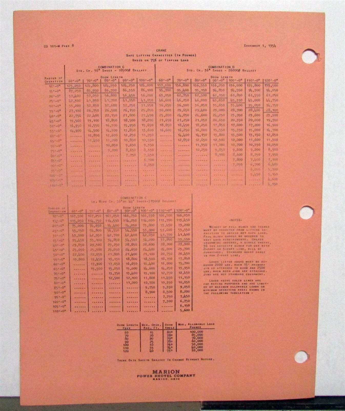 1955 Marion 101M Clutch Type Crawler Truck Specs Construction Dealer Catalog