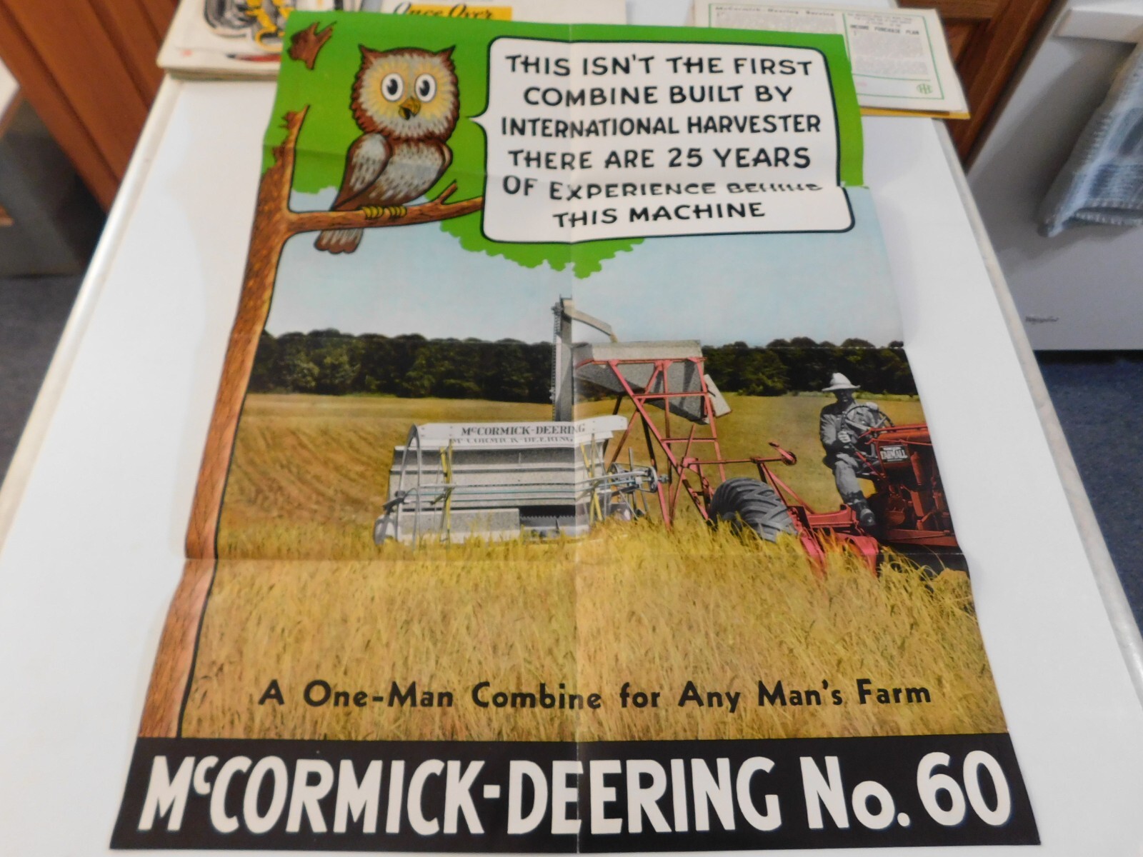 1921 McCORMICK DEERING #60 COMBINE HARVESTER THRESHER SALES BROCHURE FOLDOUT VG