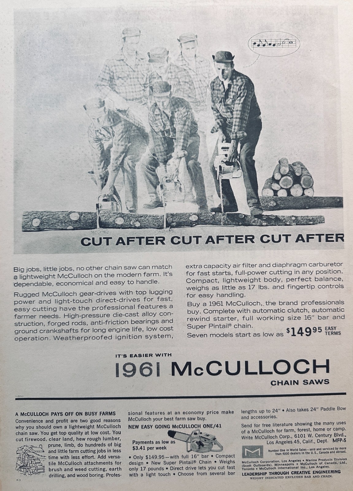 Lot of (5) McCulloch Chain Saw ads from the 60&rsquo;s Set #814