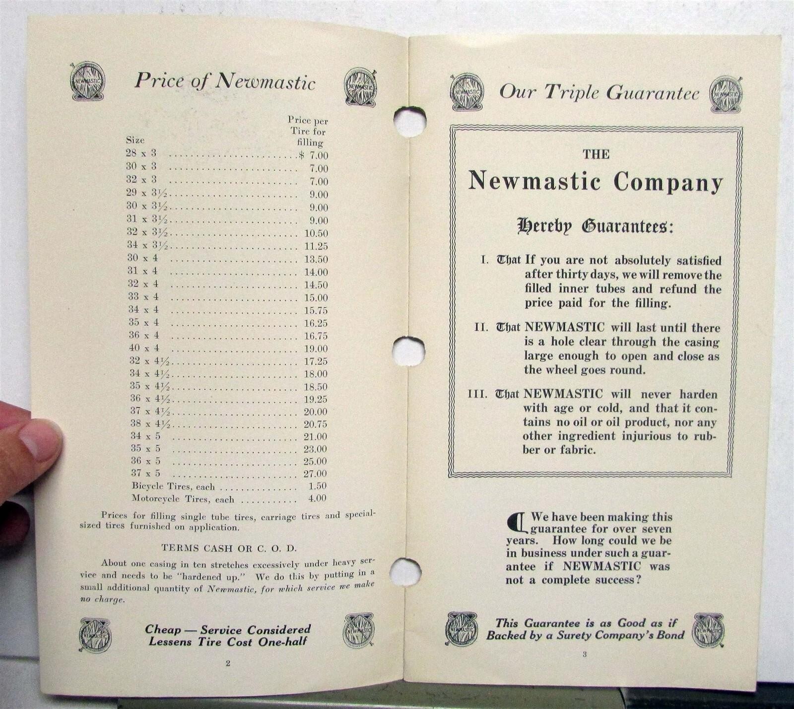1916 Newmastic Pioneer Tire Trouble Ended Pricing Sizing Features Sales Brochure