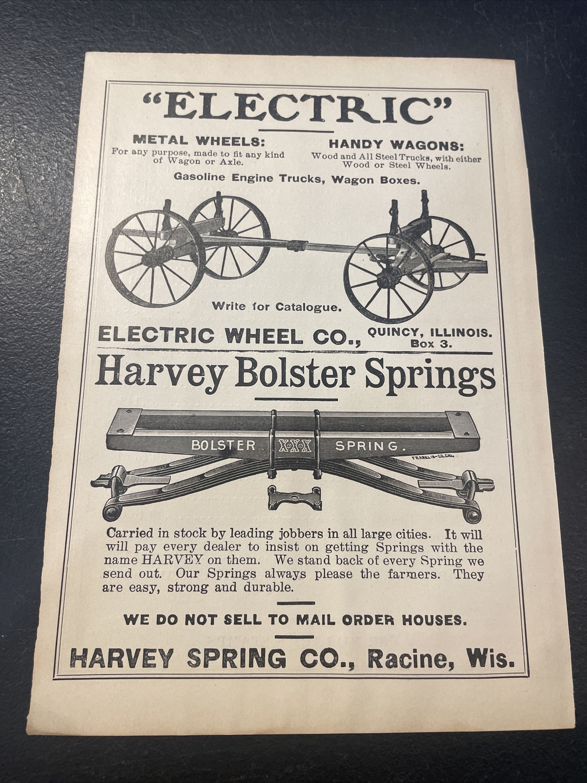 ORIGINAL 1907 Harvey Spring Farm Advertising – Racine, WI