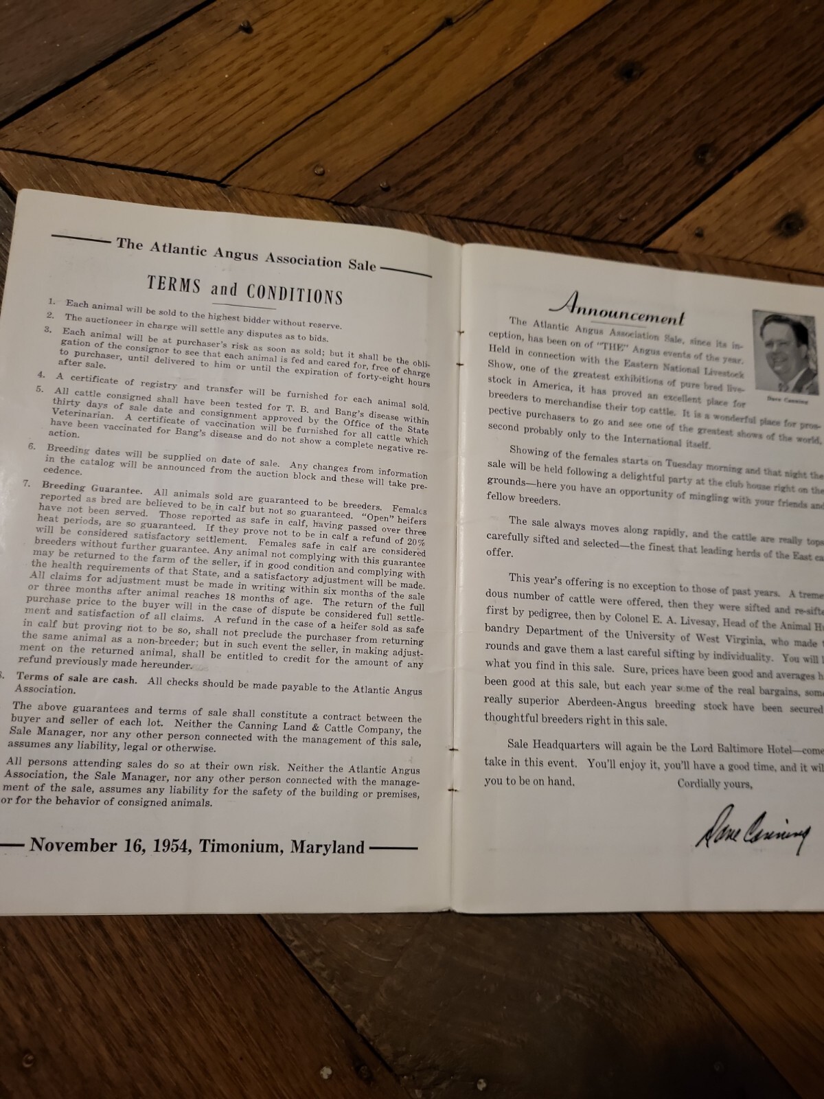 1954 Atlantic Angus Association Sale Bill Aberdeen Cattle Maryland + genealogy