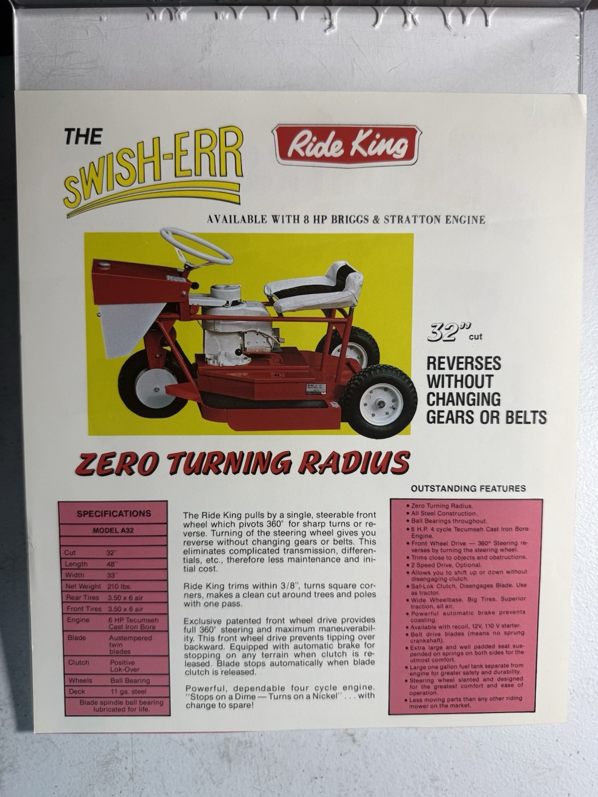 Ride King Swish-Err Zero Turn Riding Mower 32&Prime; Cut Advertising Brochure