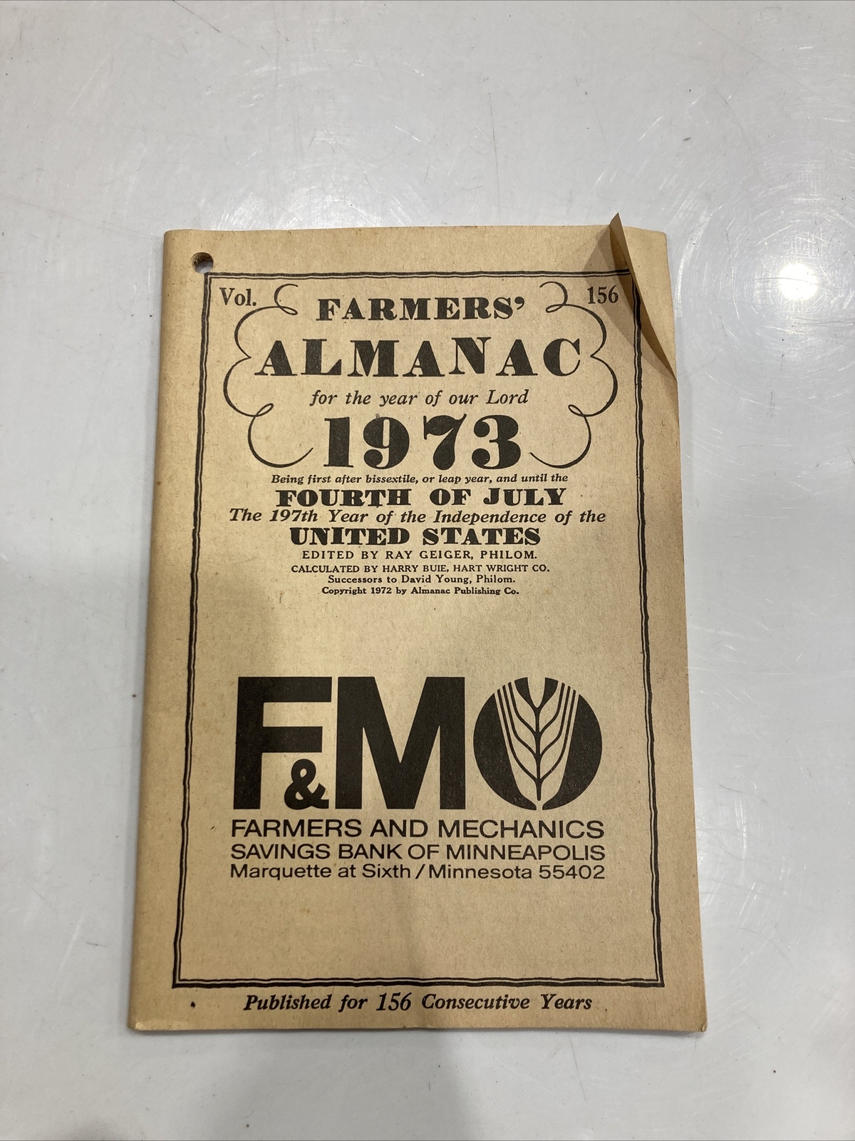 Farmers Almanac 1973 Farmers and Mechanics Saving Bank of Minneapolis Minnesota