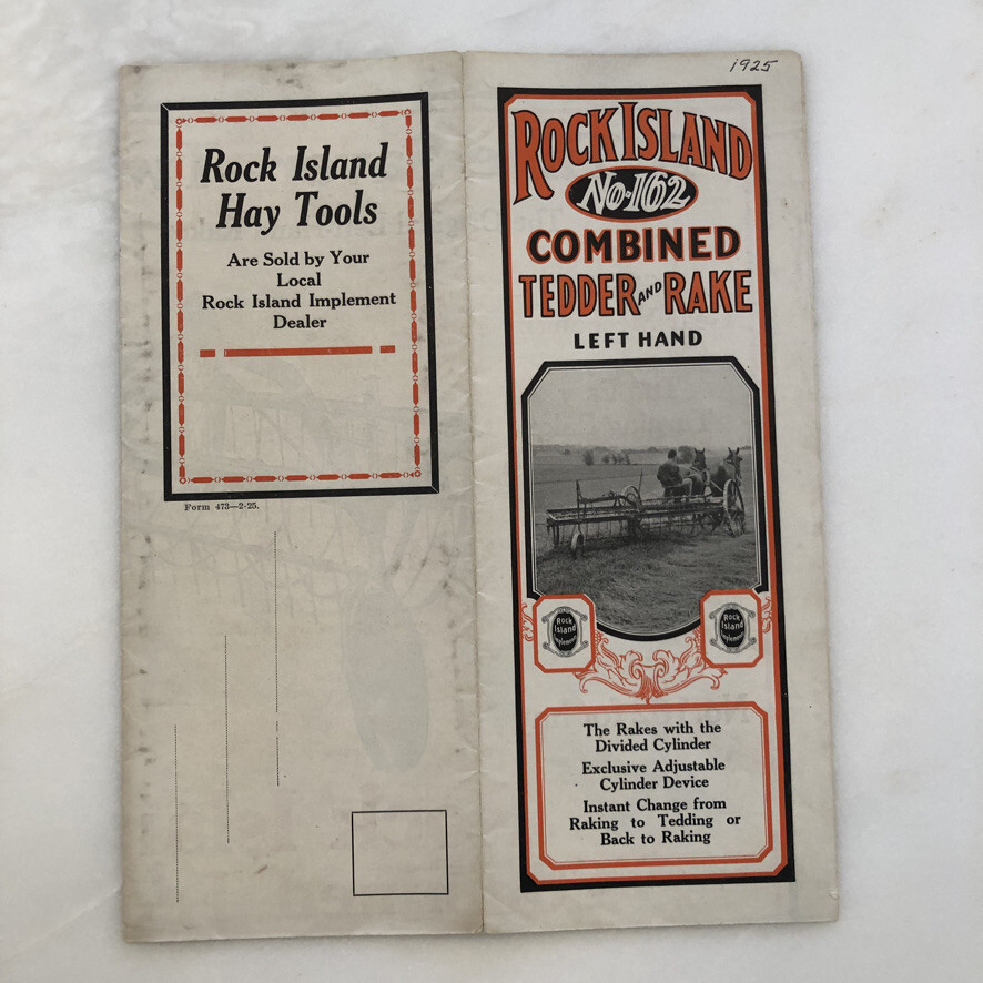 1925 ROCK ISLAND No. 162 TEDDER & RAKE Plow Co FARM Advertising Antique Brochure