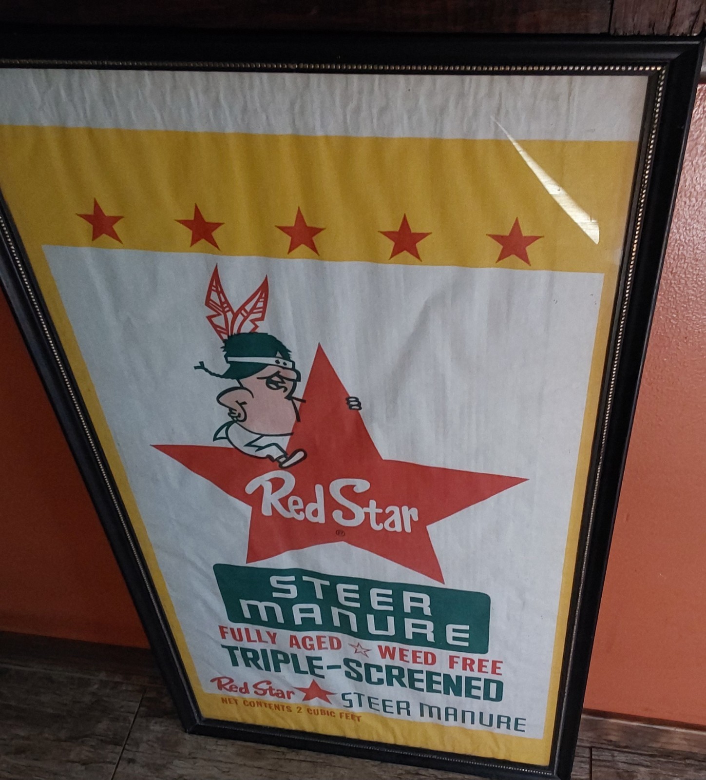 RED STAR STEER MANURE OLD FRAMED MANURE BAG/SACK 36 x 20