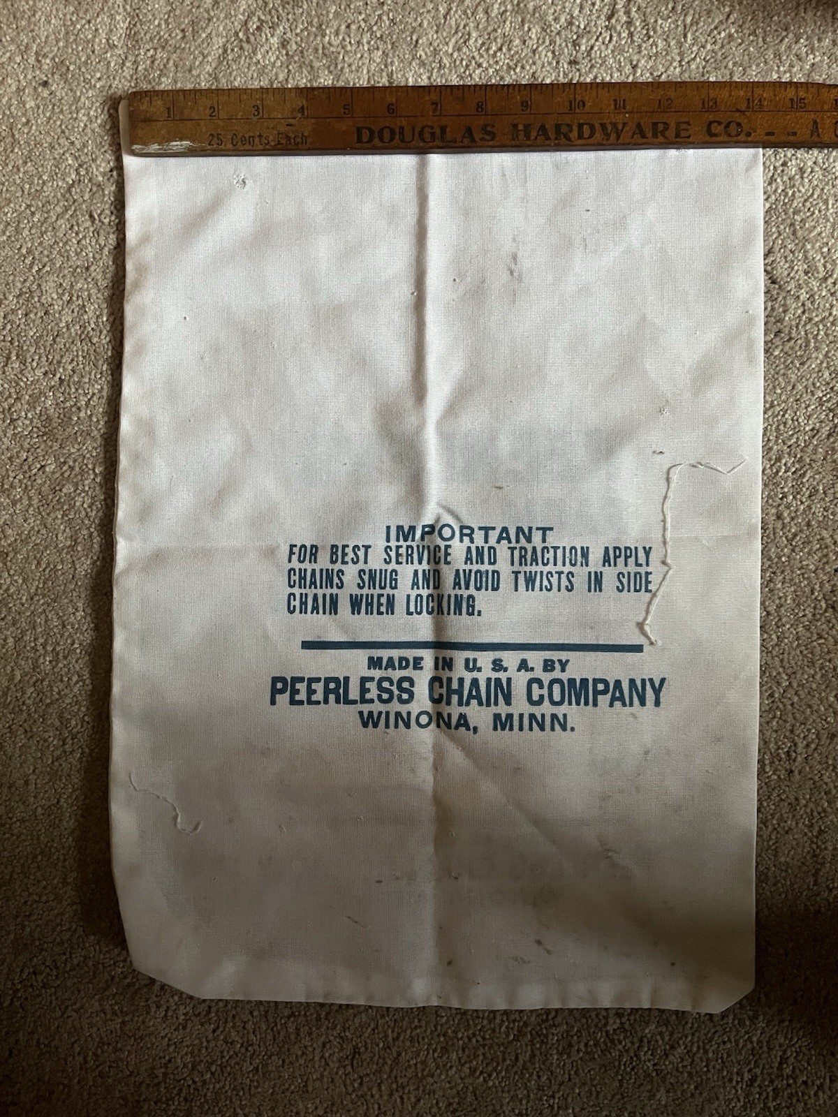 Vintage Peerless Chain Co. Tire Farm Tractor Chains Fabric Bag Farm Winona MN