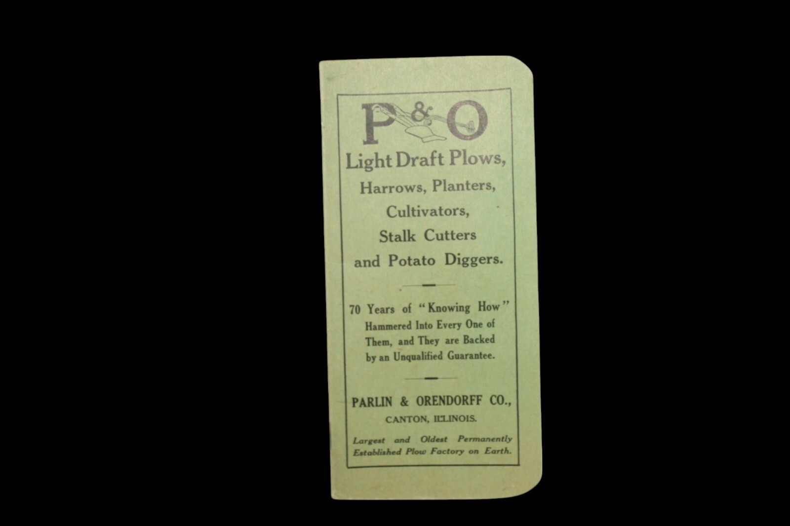 Antique P&O Parlin & Orendorff Horse Drawn Farm Implement Advertising Memo Book