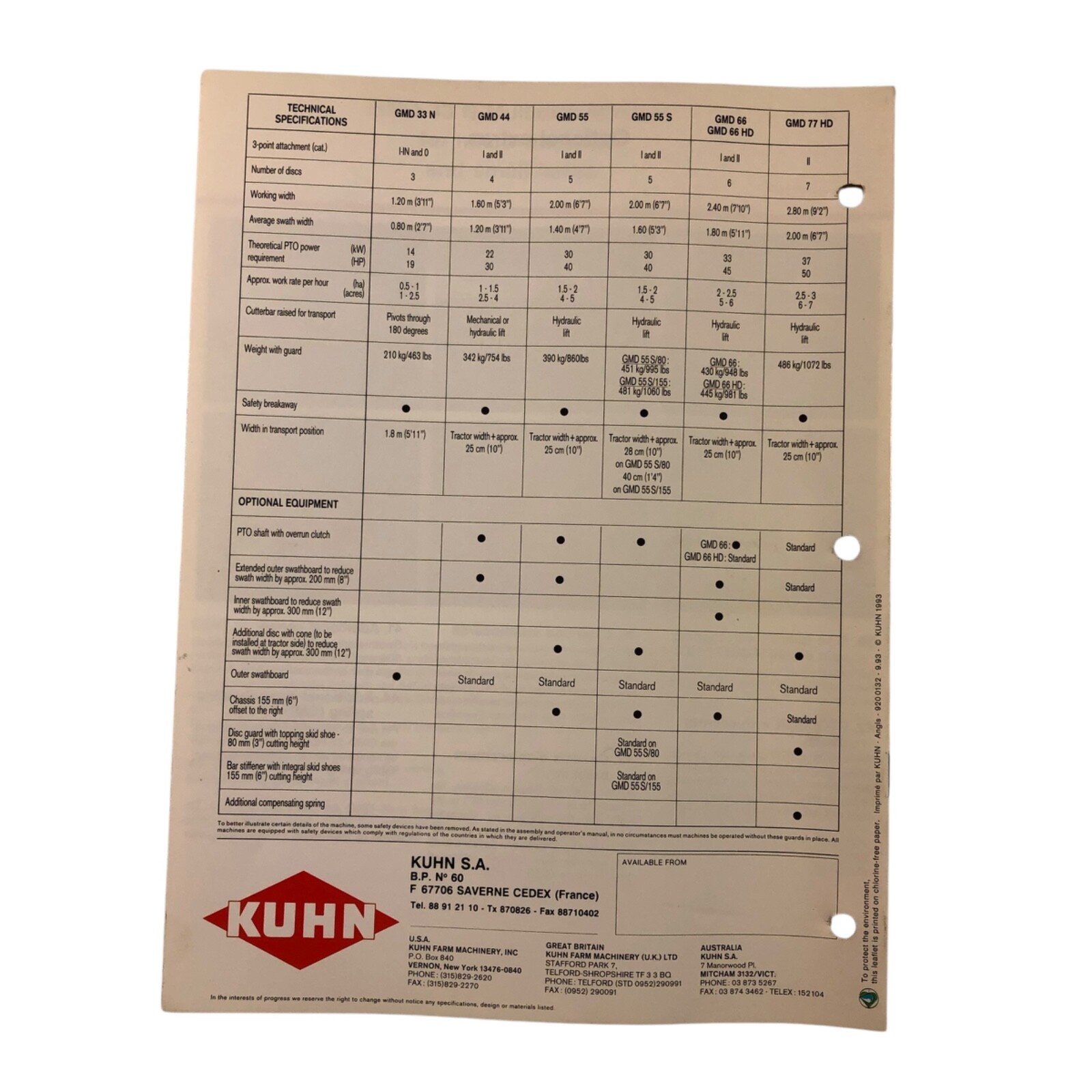 Kuhn GMD Multidisc Mowers Dealer Sales Advertising Brochure