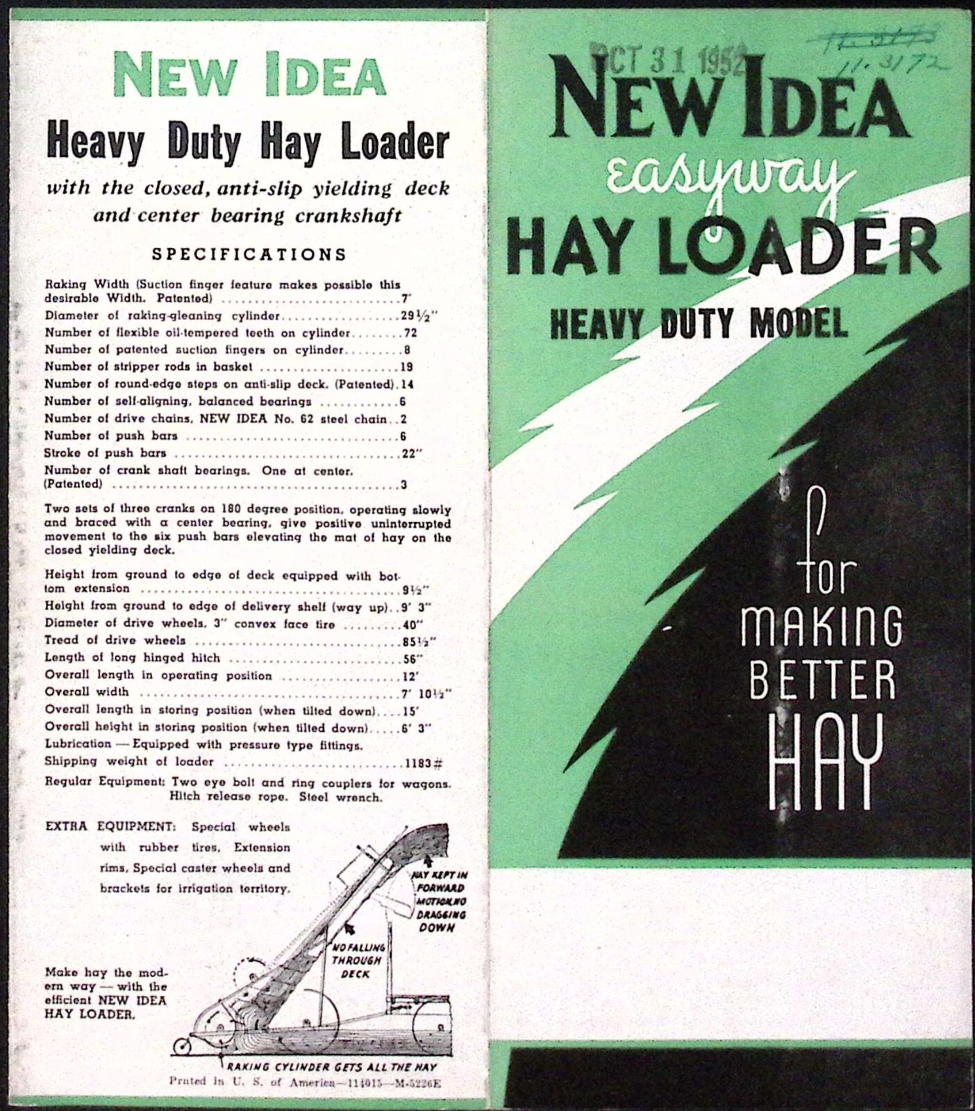 1952 New Idea Easyway Hay Loader Heavy Duty Model Dealer Brochure New Idea Inc