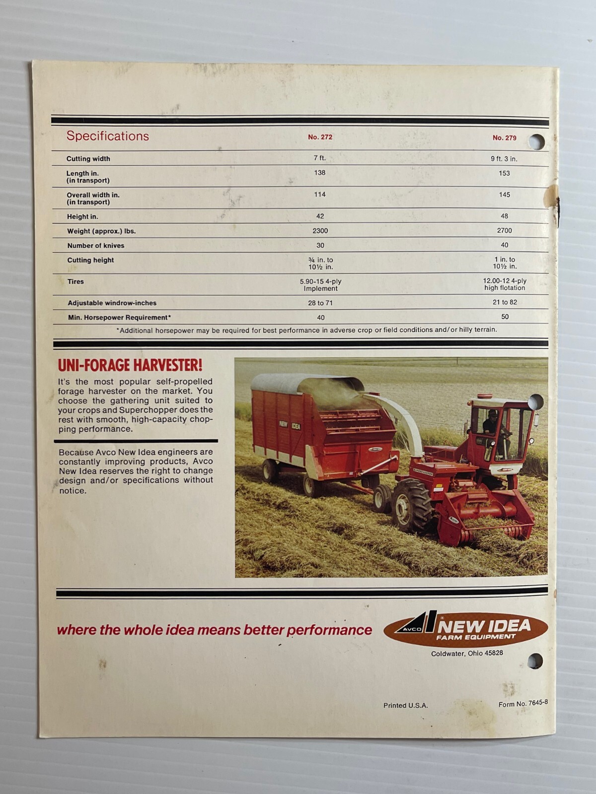 New Idea – Cut / Ditioners Sales Brochure (Original Brochure) *1970s*