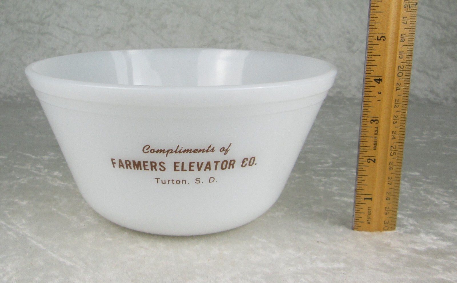 Federal Milk Glass Mixing Bowl Farmers Elevator Co. Turton S.D. South Dakota