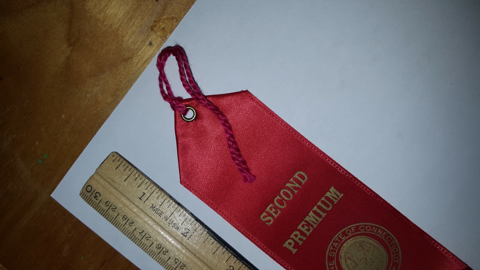 VINTAGE CONNECTICUT RIBBON Union Agricultural Society SECOND PREMIUM