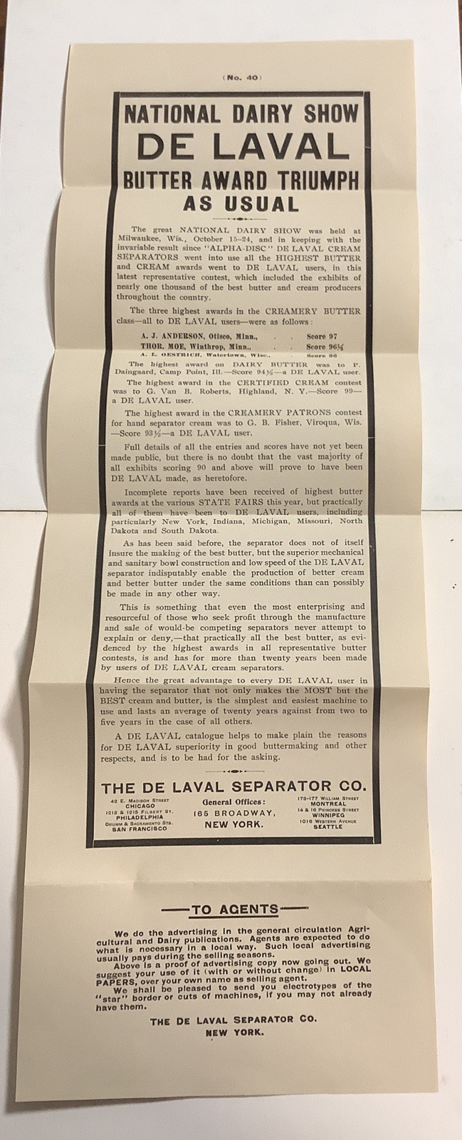 De Laval Separator Co NY Ads 38 & 40 Envelope 1909-FREE SHIPPING