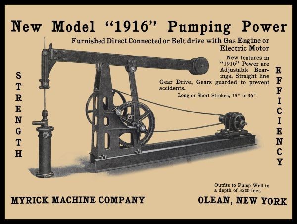 1917 Myrick Machine Co. Olean New York NEW Metal Sign: 12×16&Prime; – Pumping Power!