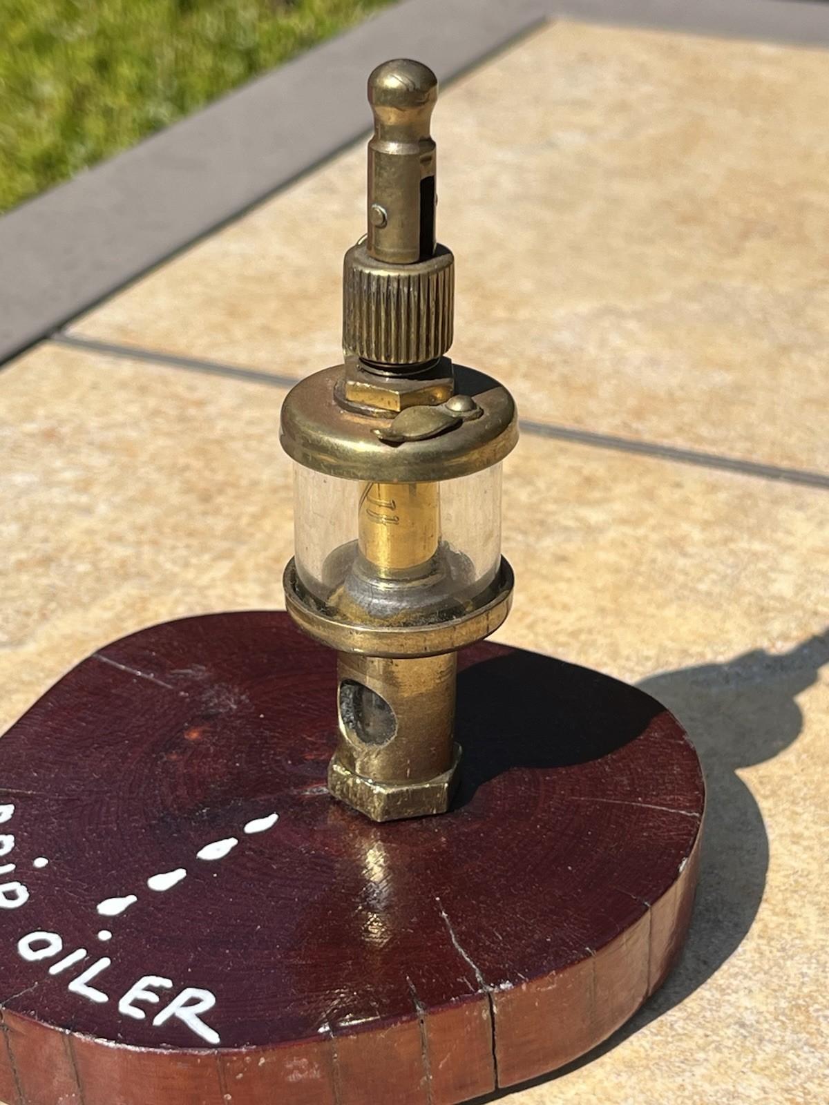 Antique Glass & Brass Hit and Miss Engine Drip Oiler Desk Paperweight