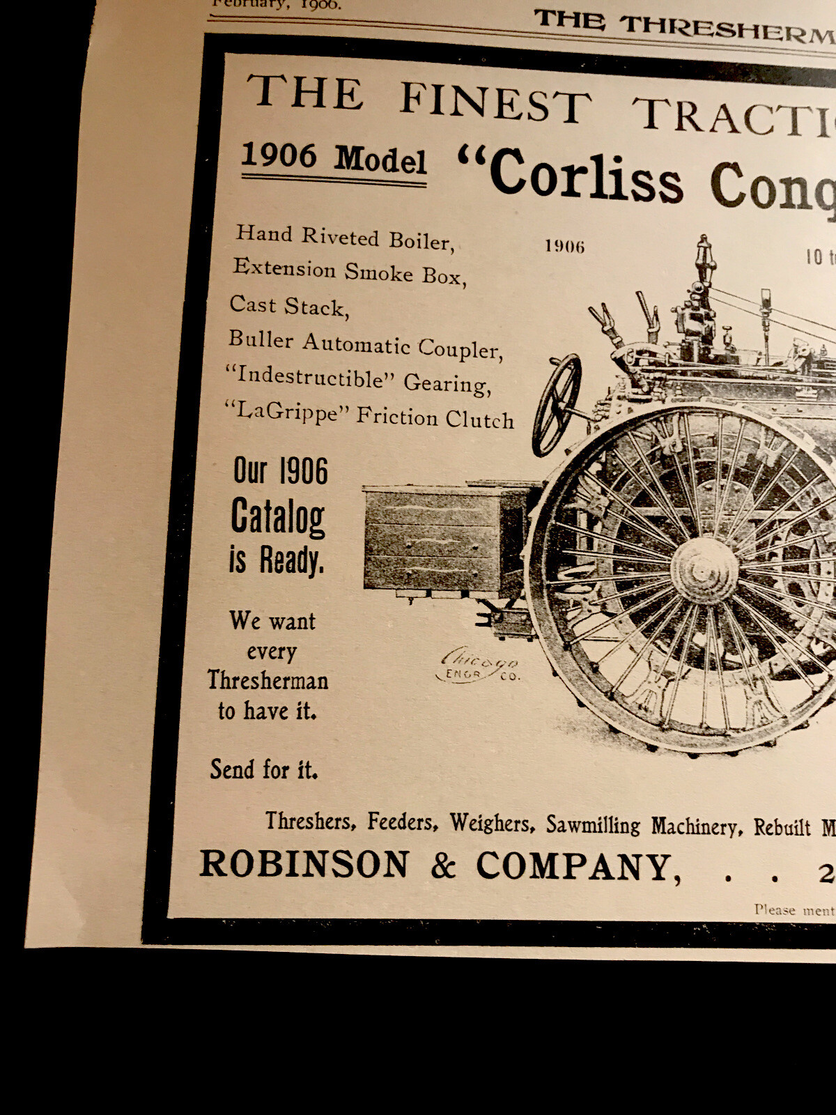 1906 Robinson Traction Engine Farm Implements Advertising – Richmond – Indiana