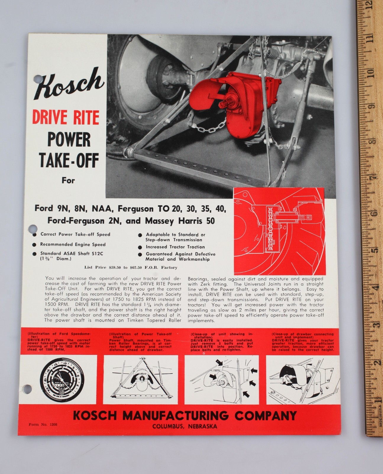 Vintage Kosch Manufacturing Drive Rite Power Take-Off Flyer Columbus Nebraska