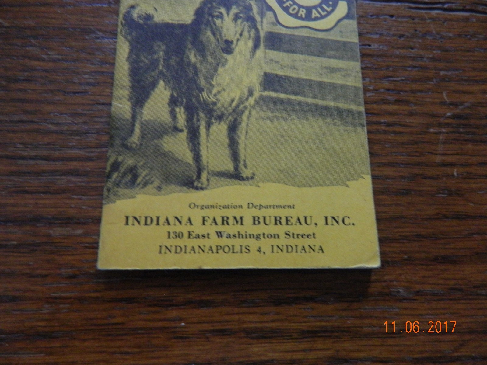 INDIANA FARM BUREAU 1950 POCKET NOTEBOOK CALENDER- COLLIE DOG