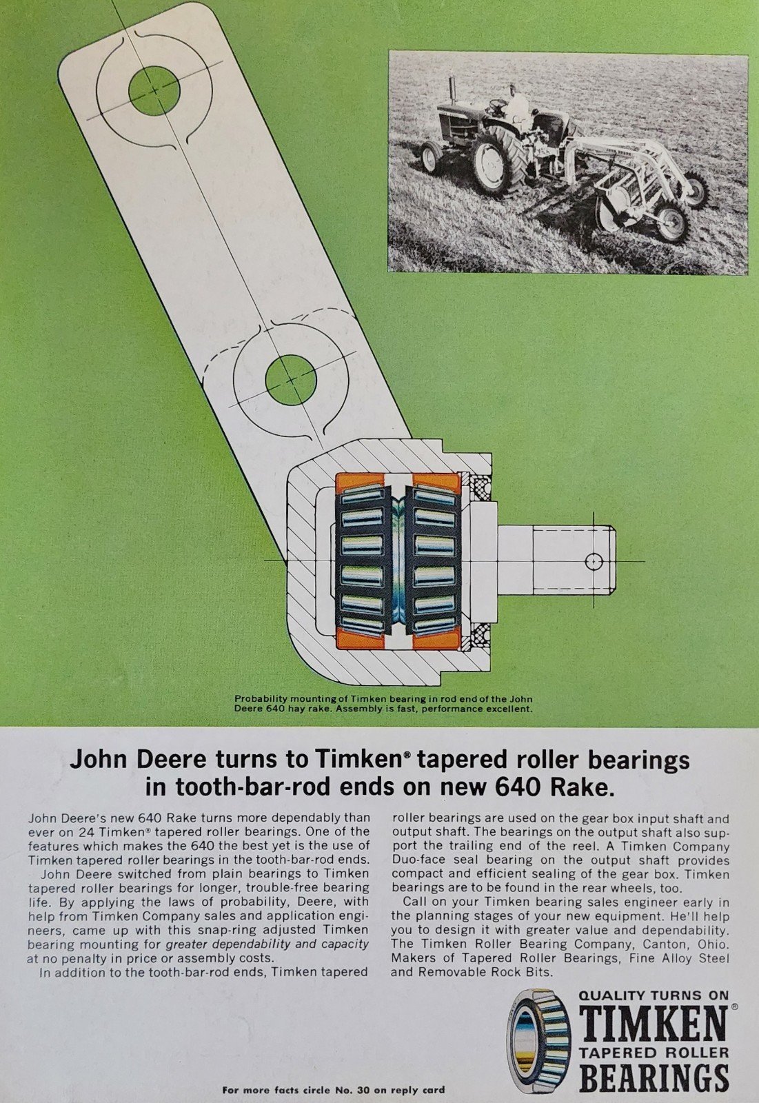 John Deere Tractor Picture Magazine Ad Original Vtg Farm Equipment Timken Decor