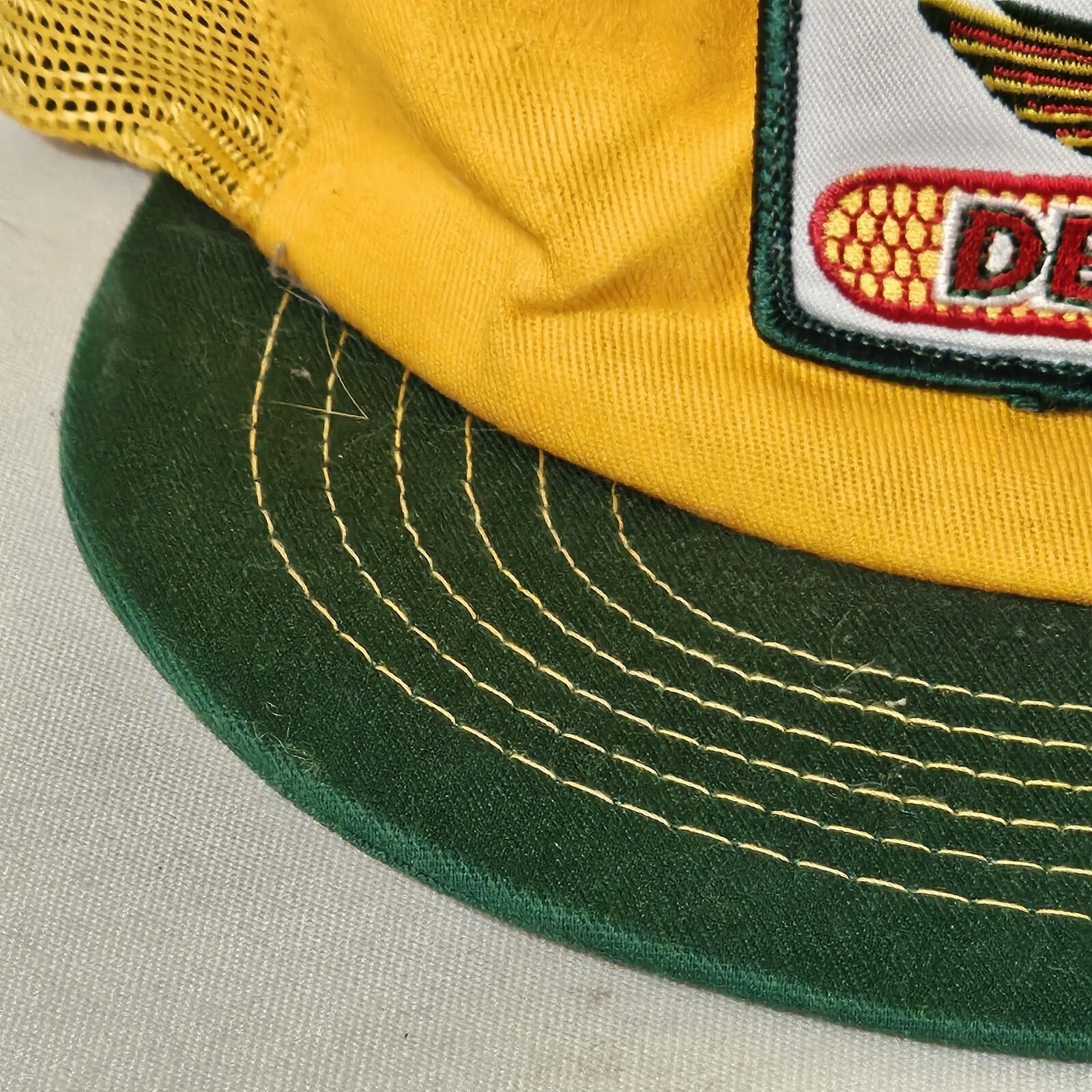 Vintage DEKALB Yellow and Green Mesh Snapback Hat Cap Retro Farming Logo