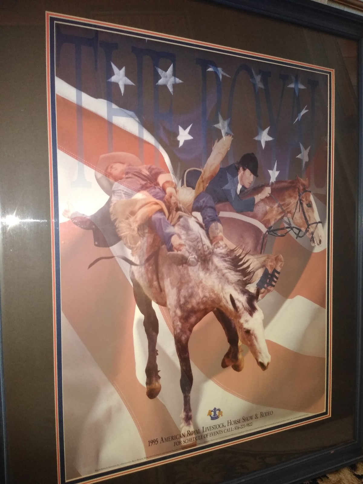 Framed 1995 American Royal Livestock, Horse Show & Rodeo Poster, Frame 26×31