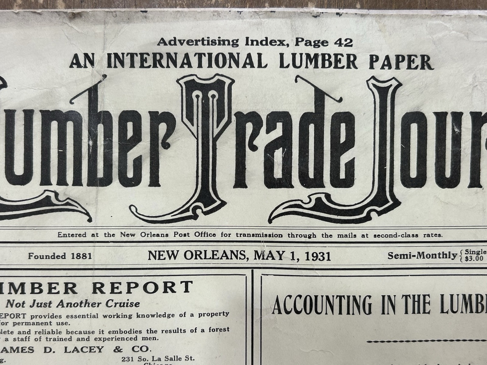 Vintage 1931 THE LUMBER TRADE JOURNAL New Orleans Logging Sawmill Industry