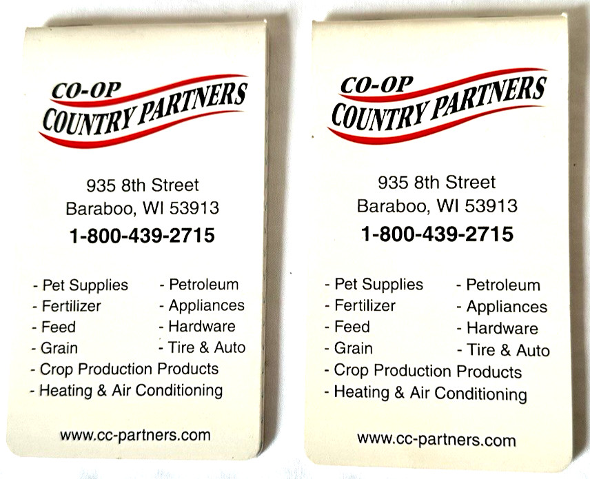 Vintyage CO-OP Country Partners Advertising Notebooks Baraboo, Wisconsin Lot Two