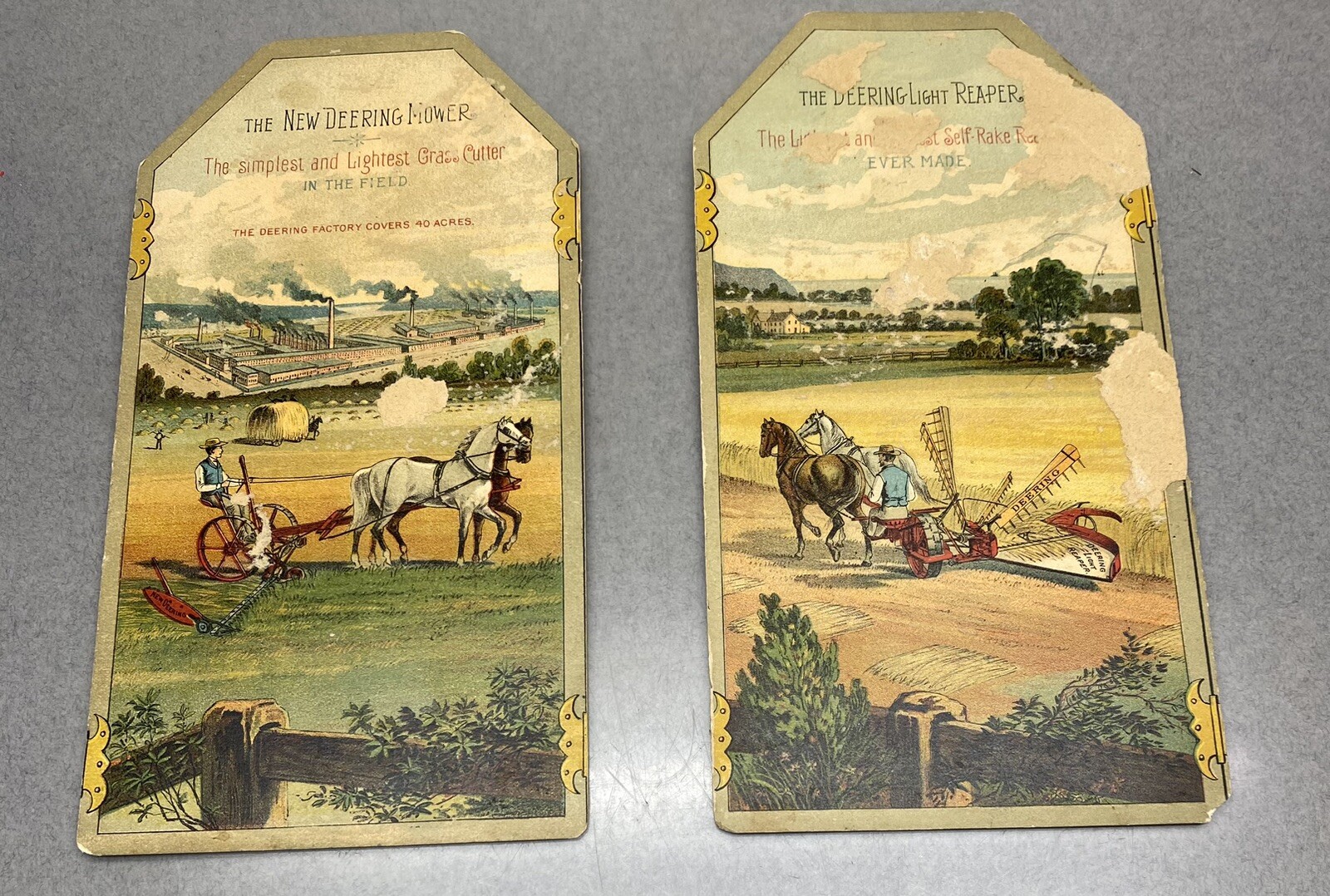 Antique Deering Mower And Reaper Pair Of Victorian Trade Cards
