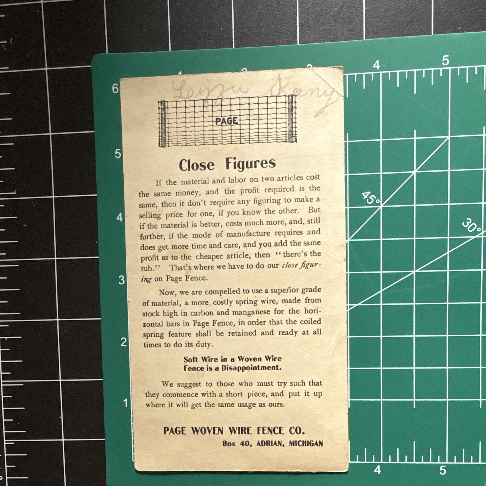 Page Woven Wire Fence Co. Agriculture Trade Card, Multicolor Advertising 1904
