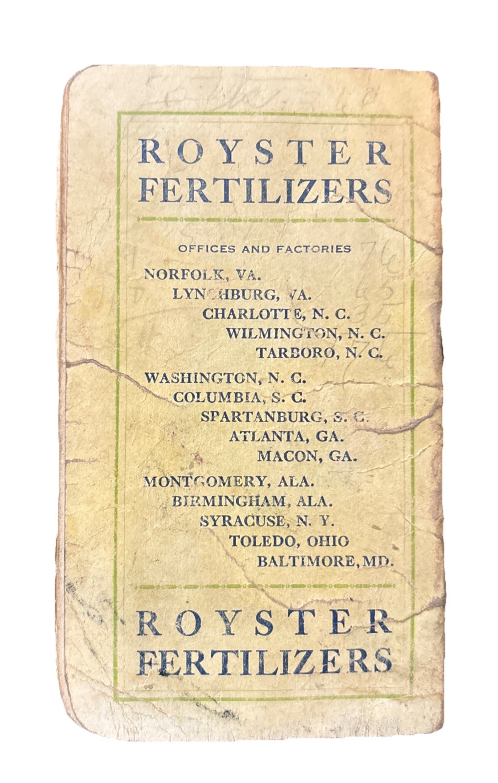 1929 FS Royster Guano Co. Royster Fertilizers Advertising Memo Book. Virginia￼