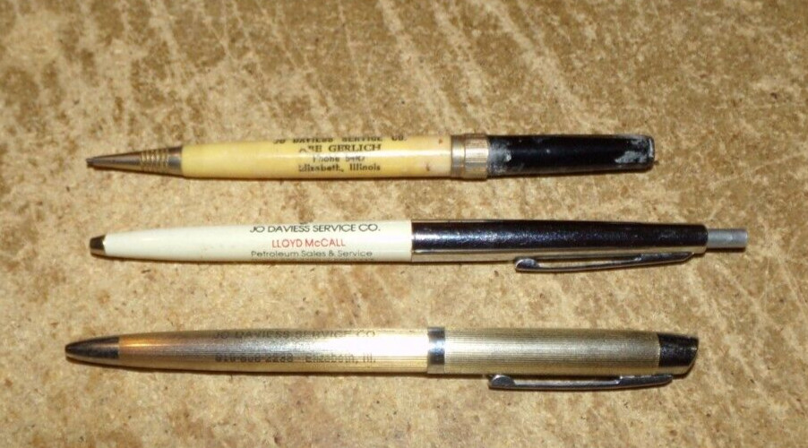 3-lot FS Jo Daviess service co. mechanical pencil + pens in good shape used