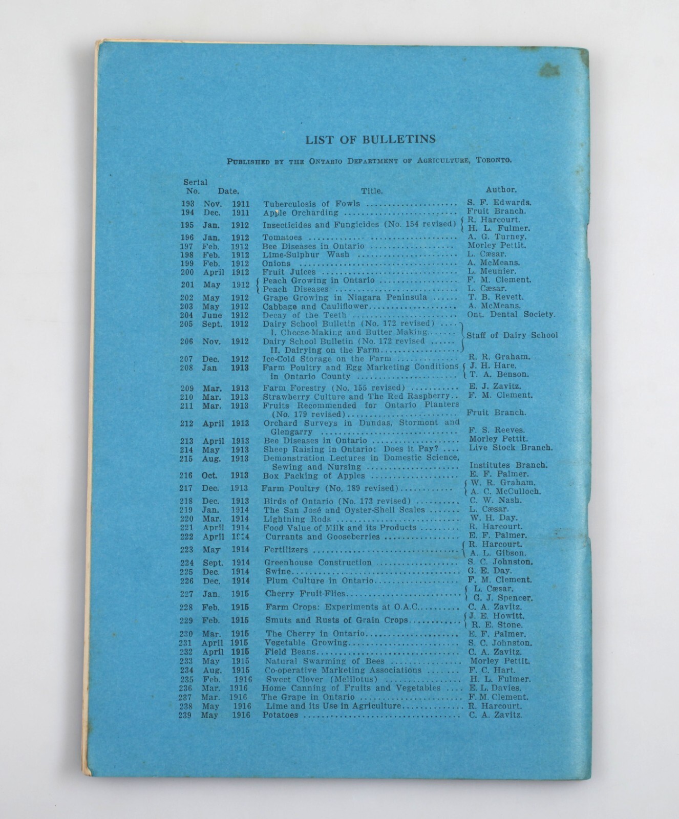 Vintage 1916 Ontario Department of Agriculture Bulletin Potatoes Booklet Canada