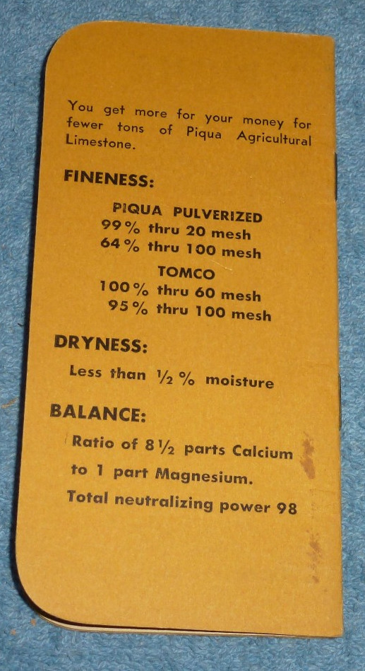Vintage Piqua Pulverized Limestone Ohio Pocket Memo Notebook 1959 1960 Calendar