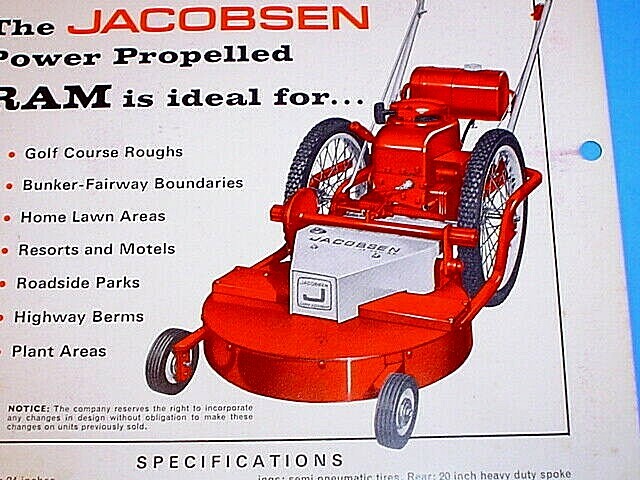 VINTAGE 1966 JACOBSEN RAM ALL PURPOSE ROTARY LAWN MOWER SINGLE SHEET BROCHURE