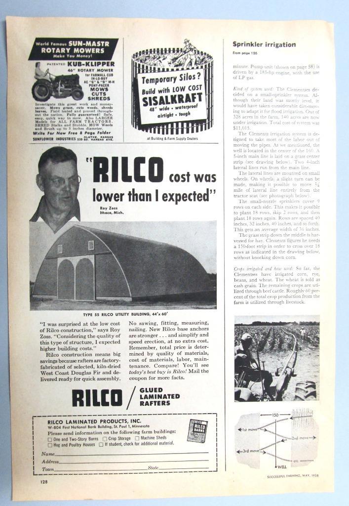 Dated Original 1954 RILCO Building Ad Endorsed Ray Zoss of Ithaca Michigan