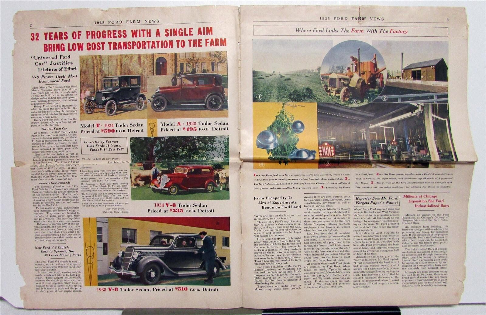 1935 Ford Farm News Model T V8 Tudor Specifications Agriculture Sales Mailer