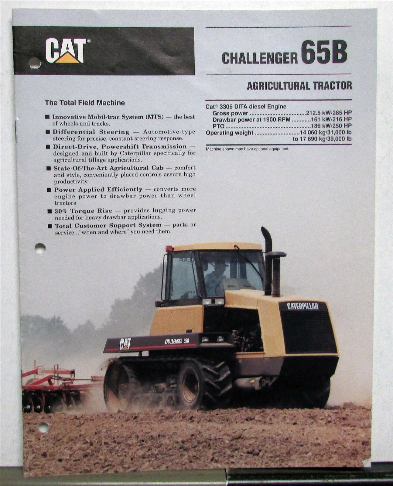 1991 Cat 65B Agricultural Tractor Challenger Specs Construction Sales Brochure