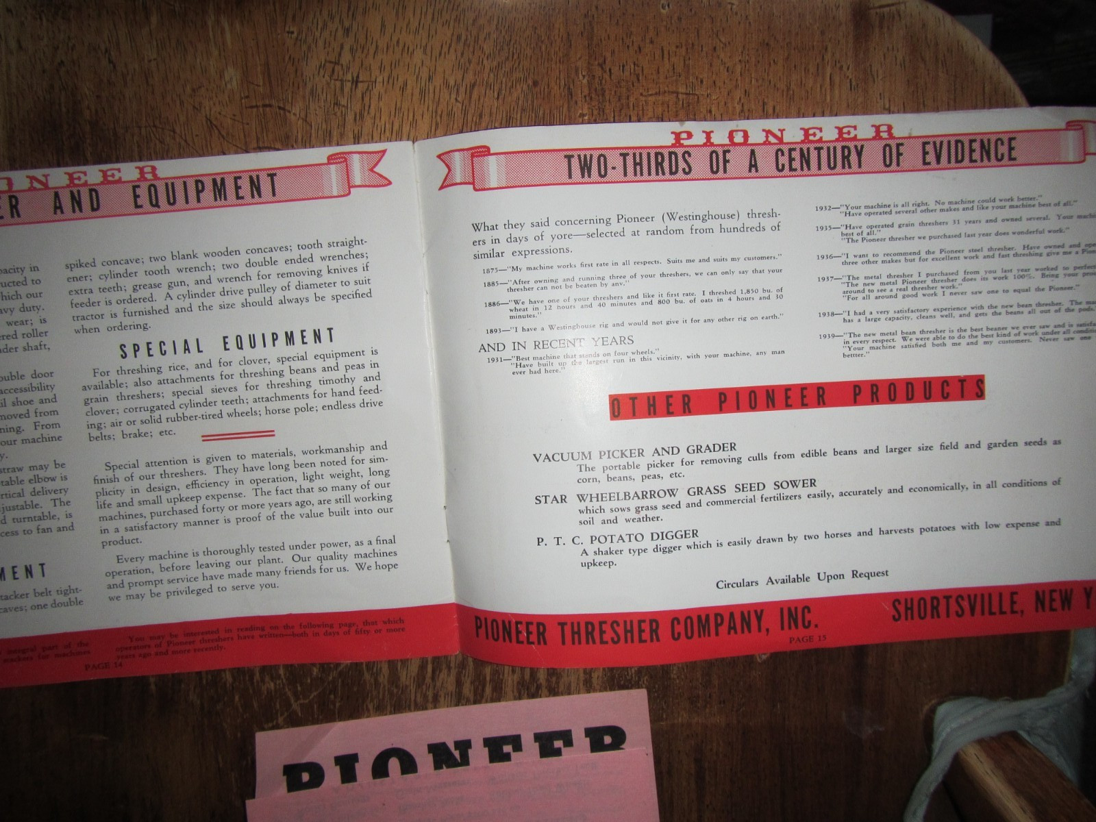 Early 1900&rsquo;s Pioneer Thresher Brochure-Shortsville,NY Farm Implement Rarely Seen