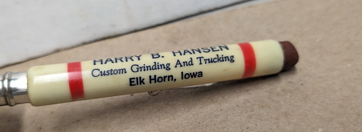 Vintage Harry B. Hansen Grinding And Trucking Phone 115 Elkhorn Ia Bullet Pencil