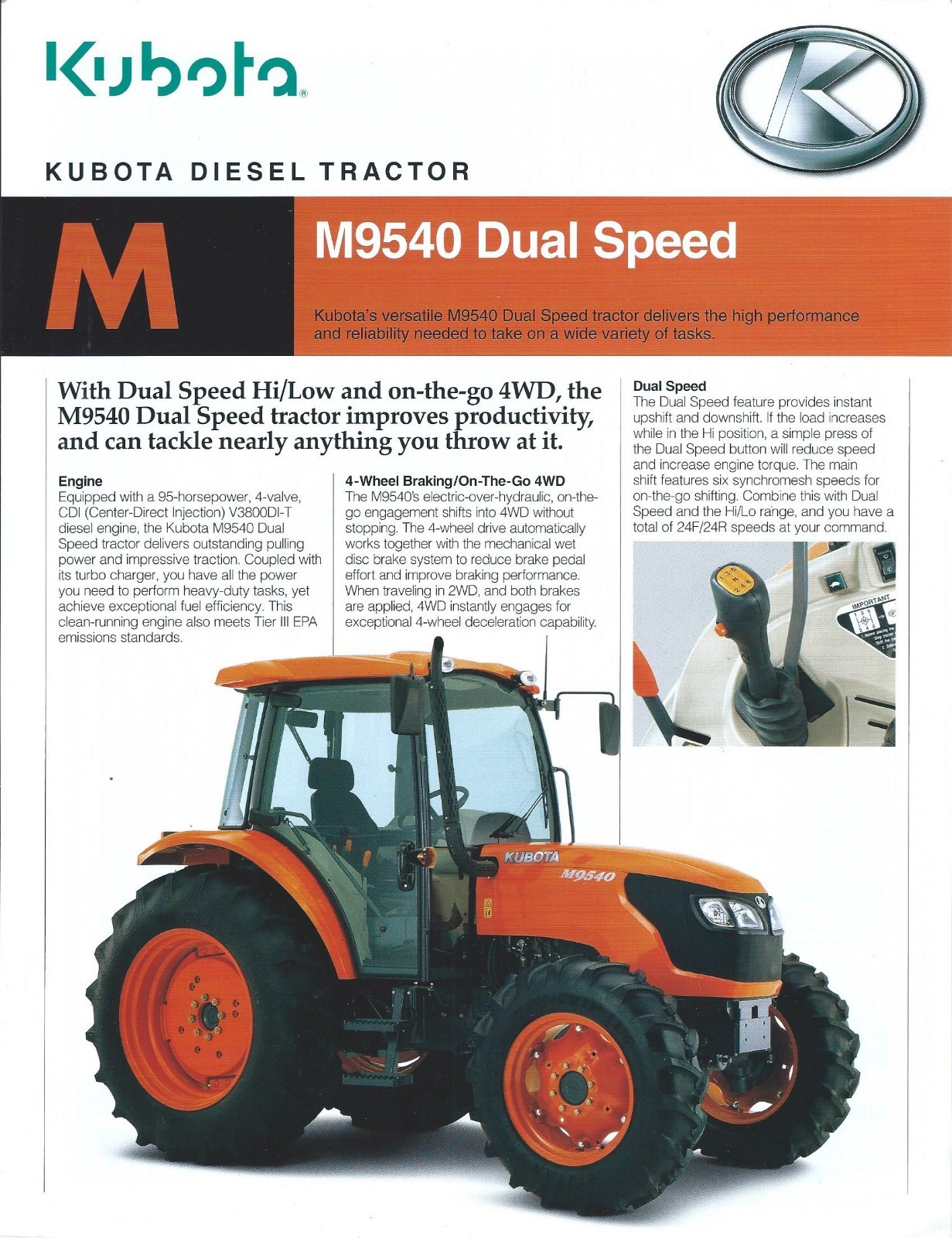 Farm Tractor Brochure – Kubota – M9540 – Dual Speed – Diesel – c2008 (F6391)